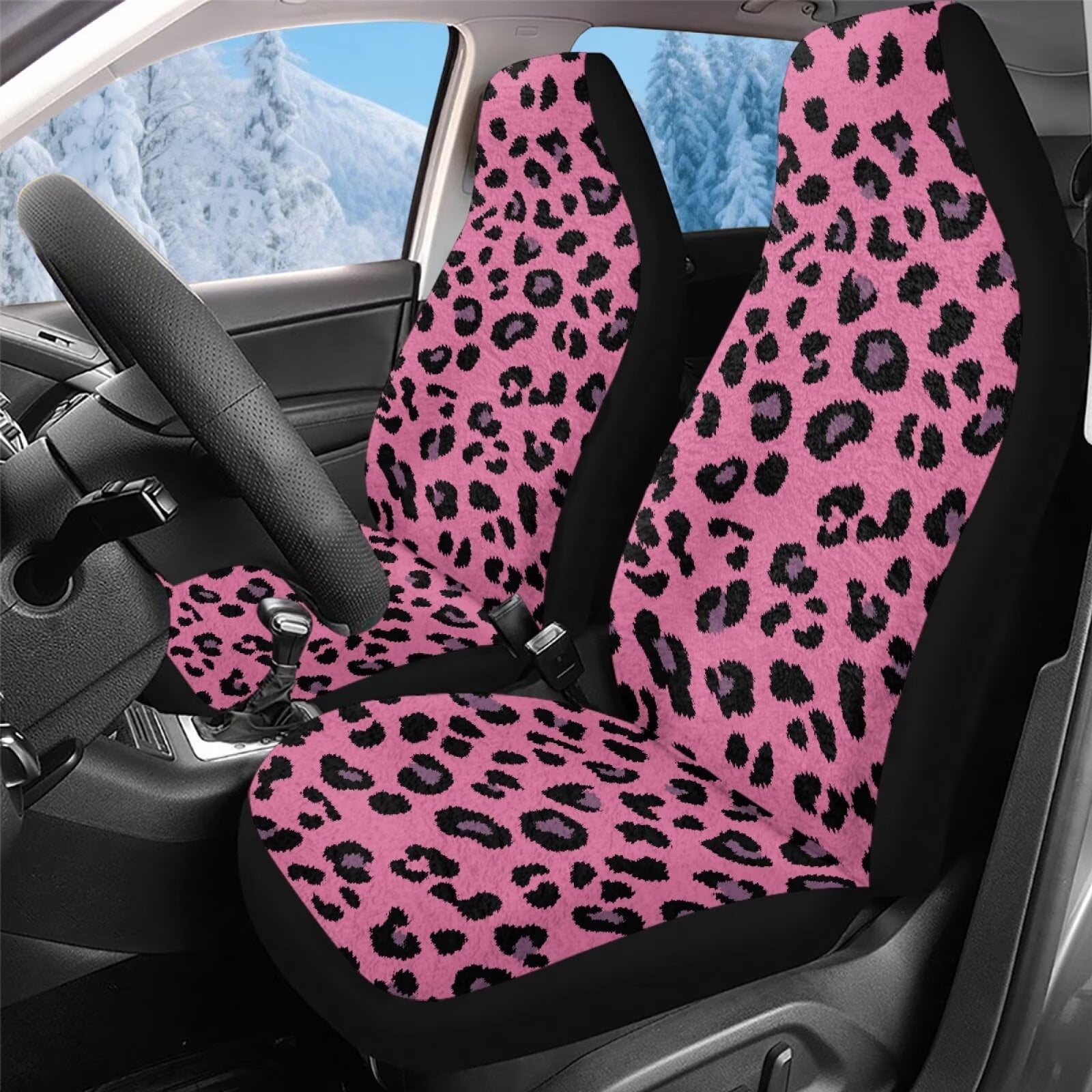Uorisanigo 2Pcs Automotive Seat Cover, Car Accessories with Pink Cheetah Leopard Print Front Auto Cushion Cover Protect Accessories for Women Men