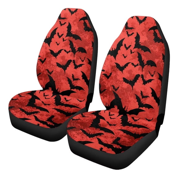 Uorisanigo 2Pcs Automotive Seat Cover, Red Tie Dye Bat Car Accessories with Front Auto Cushion Cover Protect Accessories for Women Men