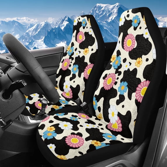 Uorisanigo 2pcs Front Seat Covers, High Back Front Car Seat Protectors Breathable Daisy Cow Print Automotive Interior Accessories Universal Fit for Most Automotive SUV Sedan Truck