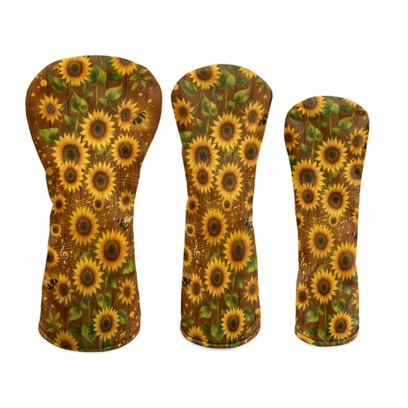 Uorisanigo 3PCS Golf Club Head Covers Set for Driver, Fairway Wood and Hybrid, Waterproof Sunflower Print Headcovers for Club Protective, Abrasion-Resistant