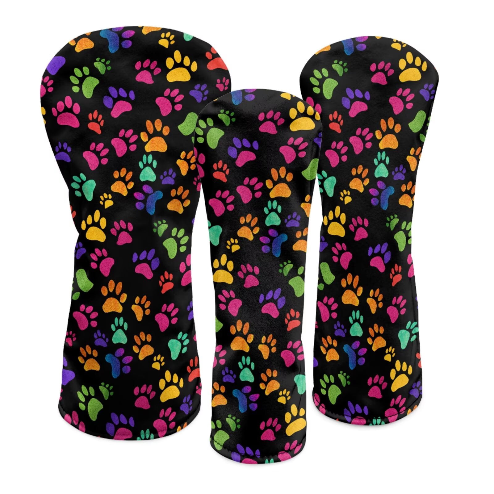 Uorisanigo 3pcs Golf Club Head Covers Colorful Dog Paws Headcovers for Driver Fairway Woods Hybrirds, Premium PU Leather Accessories for Women Men, Soft Interior Protect Club Head