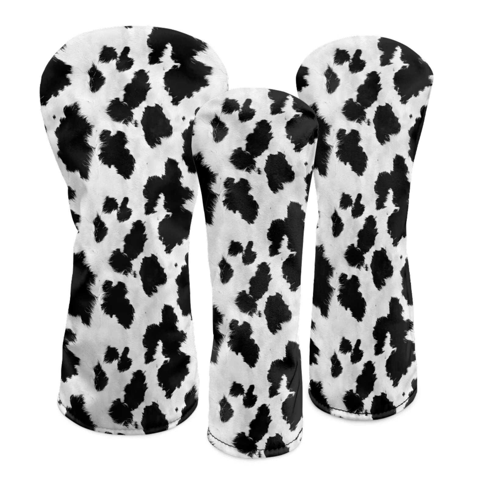 Uorisanigo 3pcs Golf Club Head Covers Headcovers Set Fits Driver Fairway Wood Hybrid Headcover, Durable and Stain Resistant, Essential Golf Accessories(Black and White Cow Print)