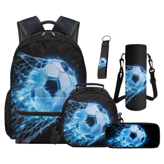 Uorisanigo 5 Pcs Kids Teens Backpack Set Boys Backpack with Insulated Lunch Box Pencil Case Water Bottle Sleeve Soccer Print Primary Middle School Student Bookbag Laptop School Bag Boys Book Bag