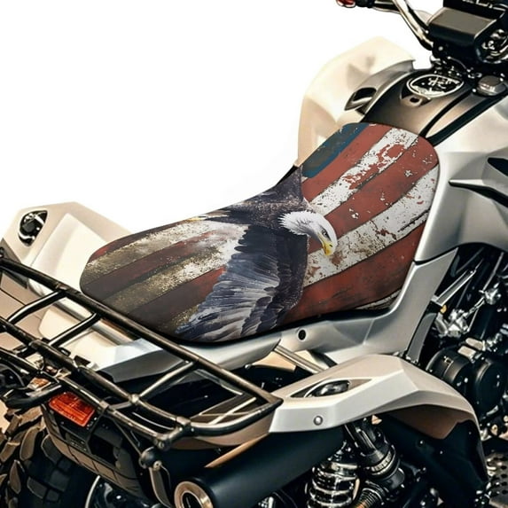Uorisanigo ATV Seat Cover for Most ATV, Vintage Eagle US Flag Four-Wheeler Seat Cover Waterproof Motorcycle Seats Cushion Protection for Sportsman Rancher Foreman Scrambler