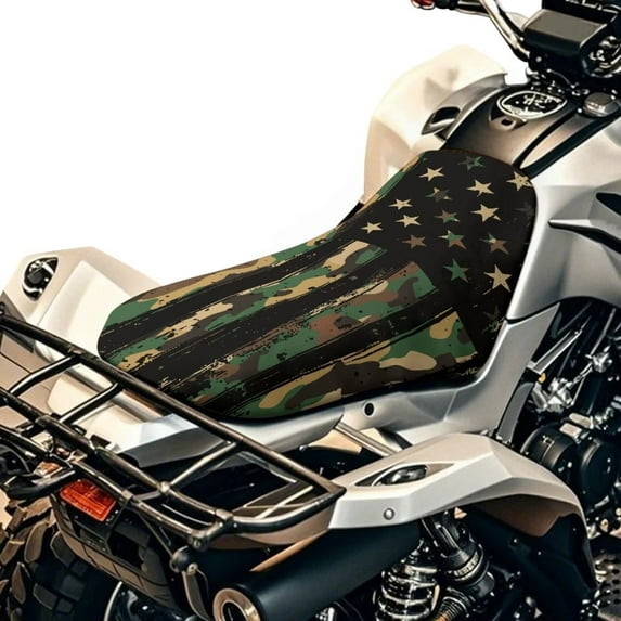 Uorisanigo ATV Seat Cover Camo American Flag Four-Wheeler Seat Cover Soft Fabirc Waterproof Protection Accessories Compatible with Polaris Sportsman Polaris Scrambler Honda Rancher