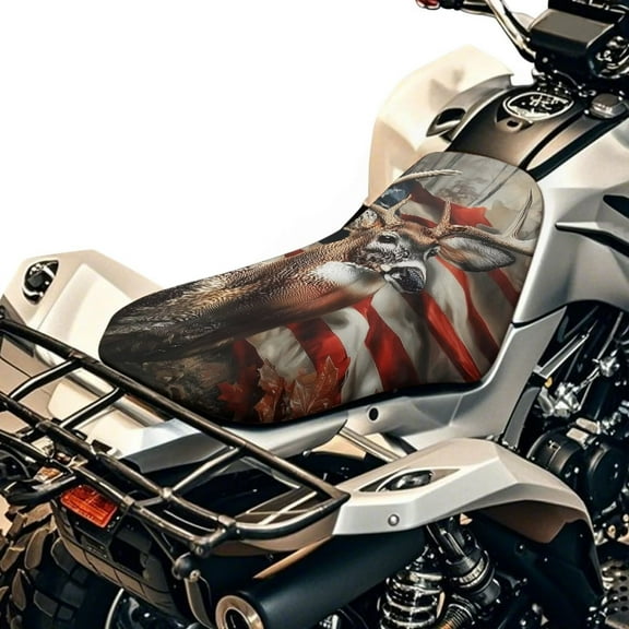 Uorisanigo ATV Seat Cover Non-Slip Camo American Flag Deer Hunting 4 Wheeler Seat Cover Waterproof Polyester Material, All Weather ATV Protection Accessory Compatible with Most Models