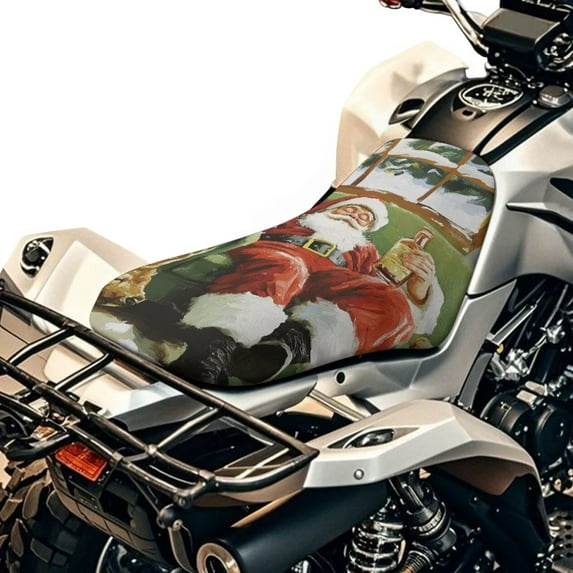 Uorisanigo ATV Seat Cover Santa Claus Print Four-Wheeler Seat Cover, Waterproof ATV Accessories for Women Men, Compatible with Polaris Sportsman Polaris Scrambler Honda Rancher