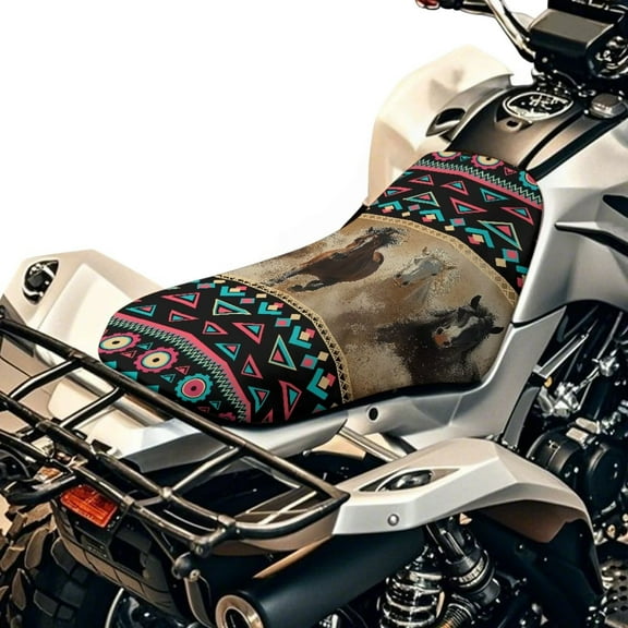 Uorisanigo ATV Seat Cover Soft Removable Ethnic Geometric Aztec Horse ATV Seat Cushion Cover for Polaris Sportsman 570 450 850, Polaris Scrambler 400 500 850 1000, Honda Rancher 420