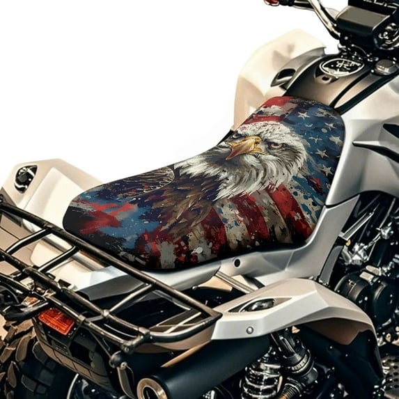 Uorisanigo ATV Seat Cover, Waterproof Bald Eagle American Flag Cover for ATV Compatible with Sportsman/Rancher/Foreman/Scrambler/Kodiak/Polaris Scrambler