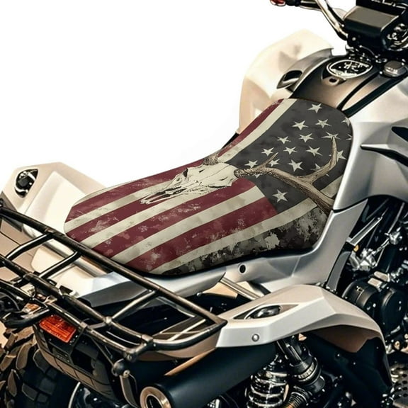 Uorisanigo ATV Seat Cover,Waterproof Camo American Flag Deer Hunter 4-Wheeler Seat Covers with Elastic Edge Compatible with Most ATVs Snow Rain Dust Protection & Comfort Riding Easy to Install