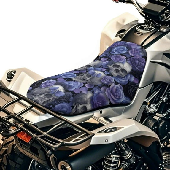 Uorisanigo ATV Seat Cover Waterproof Polyester Fabric, Flower Skull Print 4-Wheeler Seat Covers Compatible with Sportsman Rancher Foreman Scrambler Kodiak Grizzly Arctic Cat