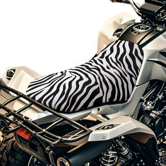 Uorisanigo ATV Seat Cover, Waterproof Zebra Stripes Four Wheeler Seat Cover with Elastic Band, Universal Fits Polaris Sportsman Polaris Scrambler Honda Rancher, Breathable Padded Protector
