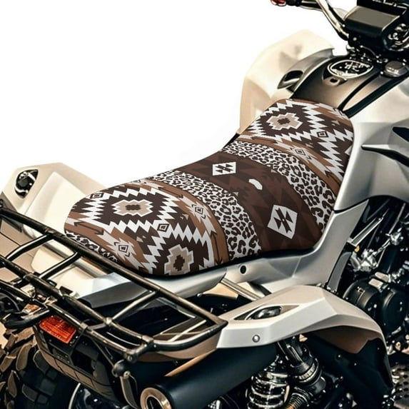 Uorisanigo ATV Seat Covers, Brown Aztec Print Motorcycle Passenger Seat Cushion Cover Compatible with Sportsman Rancher Polaris Sportsman Foreman Scrambler Kodiak Most ATV