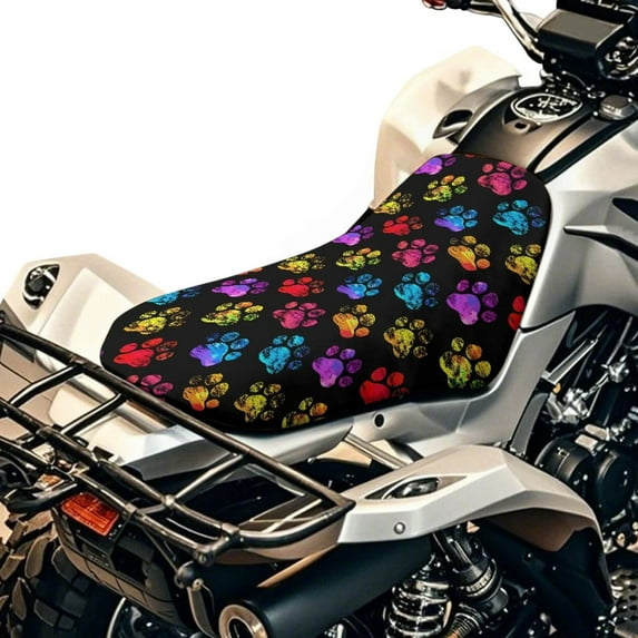 Uorisanigo ATV Seat Covers, Colorful Dog Paw Print Motorcycle Passenger Seat Cushion Cover Compatible with Sportsman Rancher Polaris Sportsman Foreman Scrambler Kodiak Most ATV