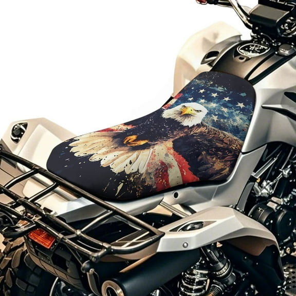 Uorisanigo ATV Seat Cushion Cover Non-Slip Bald Eagle American Flag Dirt Bike Seats Cushion Breathable Motorcycle Seat Cover Waterproof Protection Car Accessories for Most ATVs