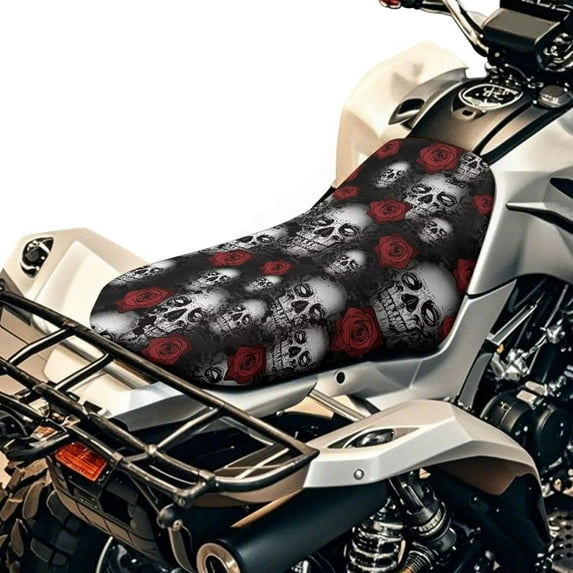 Uorisanigo ATV Seat Cushion Cover Water-Resistant Skull Rose Print Seat Cover Breathable Protection Accessories All-Weather Protection & Comfort Decor Easy to Install