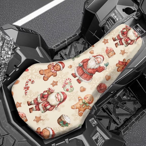 Uorisanigo ATV Seat Cushion Cover, Waterproof Anti-Slip Christmas Theme Print Seat Cover Protection Compatible with Most ATV for Sportsman, Rancher, Foreman, Scrambler