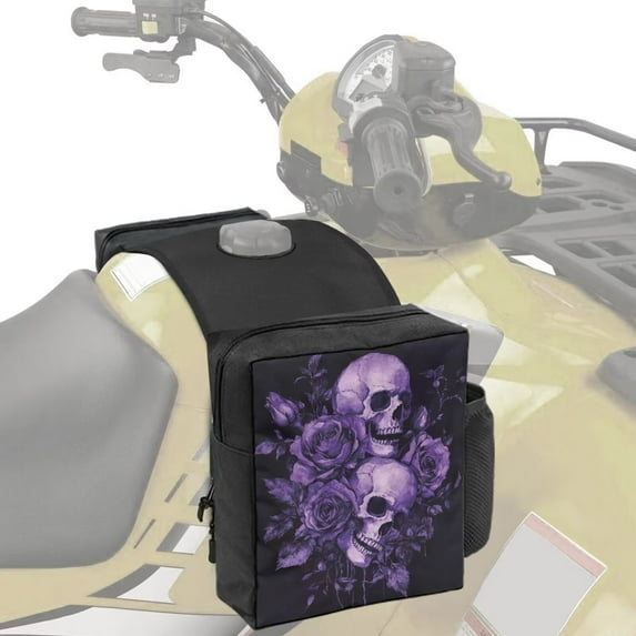 Uorisanigo ATV Tank Bag Hanging Cargo Tank Saddle Bag Purple Flower Skulls ATV Saddle Bags Motorcycle Saddlebag for ATVs Dirt Bike Snowmobile, Easy to Install