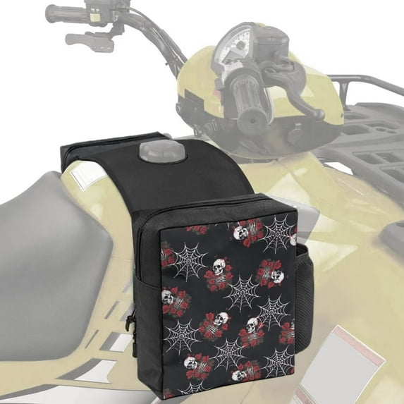 Uorisanigo ATV Tank Bag Motorcycle Saddle Bag Waterproof Polyester Fabric Bags with Water Pocket Heavy-Duty Spider Web Rose Skull Fuel Tank Storage Pouch for ATV/UTV/Snowmobile