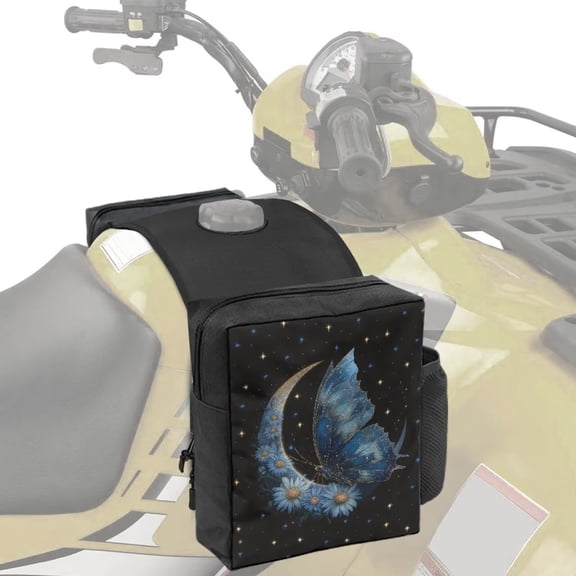 Uorisanigo ATV Tank Bag Motorcycle Saddlebag, Moon Blue Butterfly Cargo Tank Storage Luggage with Drink Pocket for ATV UTV Snowmobile Motorcycle Bicycle