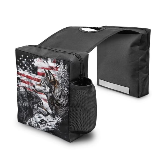 Uorisanigo ATV Tank Bag Quad ATV 4-Wheeler Saddlebags Universal Wolf American Flag Fender Bag Wear-Resistant Front Accessories Storage Pack Luggage Fit for Motorcycles