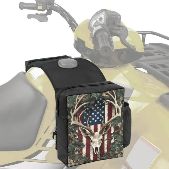 Uorisanigo ATV Tank Bag Saddle Bag Pouch Oil Bags Camo American Flag Deer Hunter Motorcycle Saddlebags for Snowmobile Sportsman Scrambler FourTrax Grizzly UTV Hanging Storage Bags