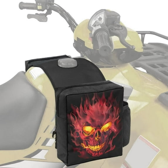 Uorisanigo ATV Tank Bag Waterproof Red Fire Skull Motorcycle Tank Bag for Storage Cargo & Drink Easy Installation Versatile Storage Organizer for ATV Motorcycle Multifunctional Design