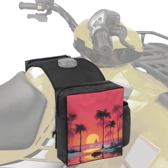 Uorisanigo ATV Tank Top Bag with Water Pocket Waterproof Palm Tree Sunset Snowmobile UTV Motorcycle Saddle Bag Universal Fit for Polaris Sportsman Grizzly Bicycle ATV