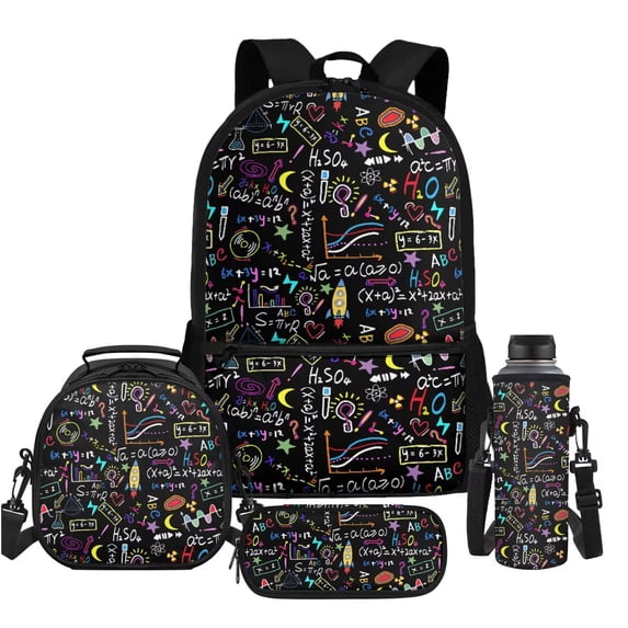Uorisanigo Academic Design Kids School Bag Set for Girls Boys 4 in 1 Set, with Insulated Lunch Box Water Bottle Sleeve Stationery Pencil Case Bag for Elementary Middle School Bookbag
