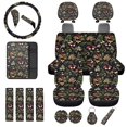 thumbnail image 1 of Uorisanigo Aesthetic Mushroom Car Seat Covers Font Rear Set/Car Coasters/Shift Knob & Handbrake Cover/Headrest Protector/Steering Cover/Seat Belt Pads/Center Console Covers/Keyrings 18 Packs, 1 of 7