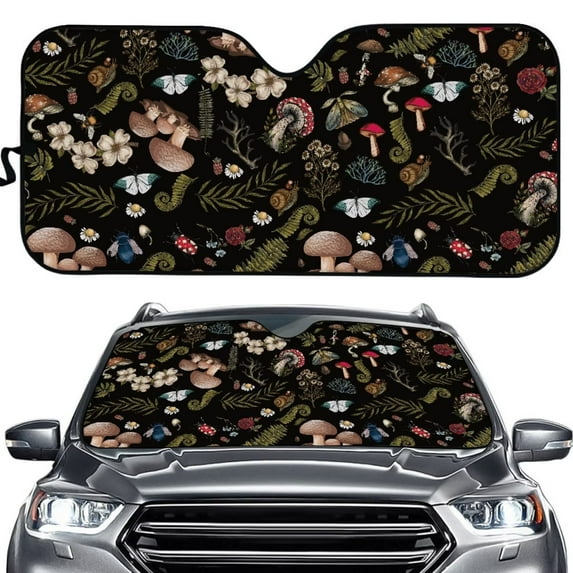 Uorisanigo Aesthetic Mushroom Sun Shades for Car Window Blocks Sun Auto Sunshade Sun Shield Sunlight Resistant Windshield Shade Easy to Install Reflective Polyester Blocks Heat and Sun