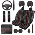 thumbnail image 1 of Uorisanigo American Fire Flag Car Seat Covers Sets 14 Pcs Car Steering Wheel Cover Auto Headrest Cover Center Console Cover Cars Seat Belt Cover Comfortable Soft Auto Interior for Cars SUVs, 1 of 6