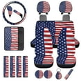 thumbnail image 1 of Uorisanigo American Flag Car Front Back Seat Covers Full Set with Seatbelt Pads Coasters Steering Wheel Protector Headrest Cushion Shift Knob Handbrake Cover Center Console Cover Key Chains,18 Pack, 1 of 7