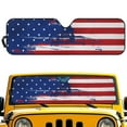thumbnail image 1 of Uorisanigo American Flag Car Windshield Sun Shade, Foldable Front Window Sunshade Cover Sun Visor Block UV Keep Cool, Auto Shade Heat Shield for Rubicon Sahara TJ JK JKU 2 Door & 4 Door, 1 of 7