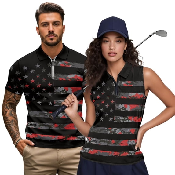 Uorisanigo American Flag Couples' Outfits His and Hers Clothing Mens Golf Shirts Blouse Short Sleeve Sports Tops and Womens Golf Shirts Quick-Dry Workout Tank Tops Size S