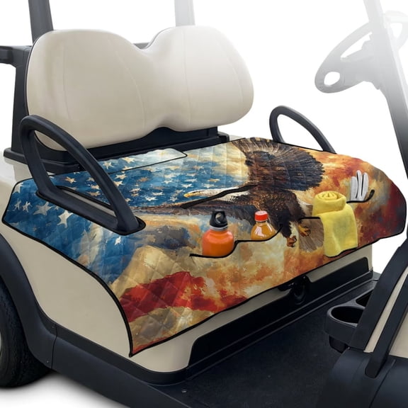 Uorisanigo American Flag Golf Cart Seat Covers, Bald Eagle Golf Cart Seat Towel Blanket with Storage Pockets Keeps Seats Comfortable and Clean, Fits for EZGO, Club Car, Yamaha and More