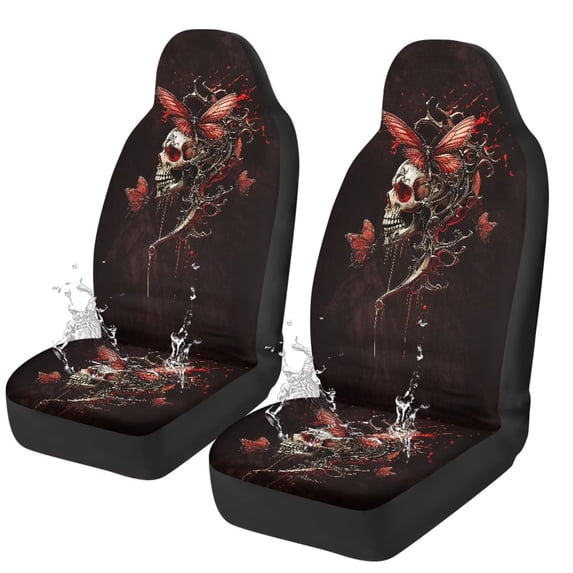 Uorisanigo Art Skull Car Seat Covers Elastic Fabrics Waterproof Car Seat Cover Easy to Install Auto Interior Accessories 2 Pcs Set for SUV, Vans,Sedan,Truck