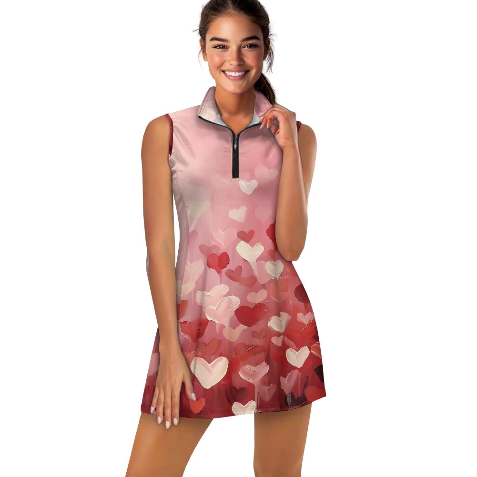 Uorisanigo Artistic Heart Golf Dresses for Women Soft Breathable Womens Sleeveless Golf Tennis Dresses Fashion Outing Wear with Inner Shorts＆Pockets 2 Pieces