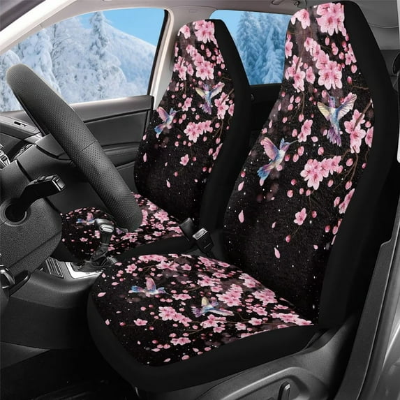 Uorisanigo Automotive Seat Cover, Easy to Install Cherry Flower Hummingbird Front Drive Seat Cover, Flurry Universal Car Accessories for Auto Trucks Van SUV