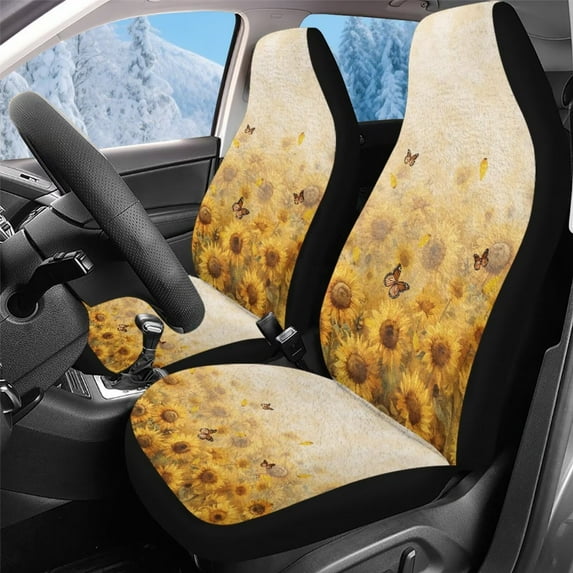 Uorisanigo Automotive Seat Cover, Easy to Install Sunflower Print Front Drive Seat Cover, Flurry Universal Car Accessories for Auto Trucks Van SUV