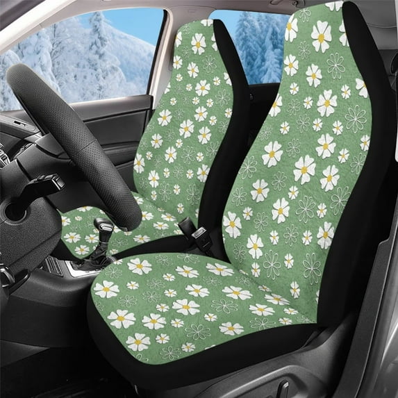 Uorisanigo Automotive Seat Covers, Vehicle Front Seat Protection, Blanket Cloth Fresh Daisy Print Car Seats Cover, 2-Pack Car Seats Cushion, Auto Accessories Fit for Most Cars SUV
