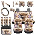thumbnail image 1 of Uorisanigo Aztec Baby Highland Cow 18 PCS Car Seat Covers Set, with Steering Wheel Cover Cup Holder Coaster Seatbelt Shoulder Pad Center Console Cover Hand Brake Gear Shift Protector Keychain, 1 of 7