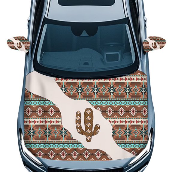 Uorisanigo Aztec Cactus Car Hood Protector and Car Mirror Protectors Cover 2 Pack Removable Stretchable Car Cover for Car Decoration and Protection (3 Pack)