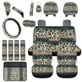 thumbnail image 1 of Uorisanigo Aztec Cow Print 18 Pack Car Seat Cover Full Set, with Wheel Cover Protector Armrest Covers Cushion Seat Belt Pads Cup Holder Coaster Headrest Handbrake Gear Shift Covers Key Chains, 1 of 7