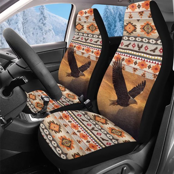 Uorisanigo Aztec Eagle Front Car Seat Covers, Fluffy Premium High Back Seat Cover, Automotive Seats Covers Fit for Most Cars, Auto Interior Accessories, Easy to Install