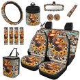 thumbnail image 1 of Uorisanigo Aztec Highland Cow Sunflower 15 Packs Car Seat Cover Front Back Seat Protector, with Steering Covers Seat Belt Cushion Pad Coasters Trash Bin Can Air Vent Organizer Bag Keychain, 1 of 7