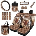 thumbnail image 1 of Uorisanigo Aztec Horse 15pcs Front and Back Seat Covers Set with Steering Wheel Covers Car Seat Belt Pads Car Coasters Trash Bags Air Vent Organizers Rear View Mirror Protector Key Chain Holder, 1 of 7