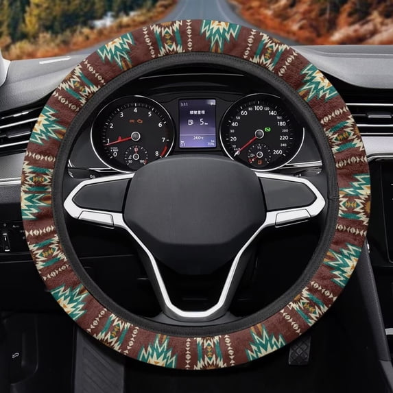 Uorisanigo Aztec Pattern Fluffy Steering Wheel Cover for Women Unique 15 Inch Steering Wheel Cover for SUV Sedan Vehicle Easy to Install Car Steering Protector for Winter Gift for Birthday