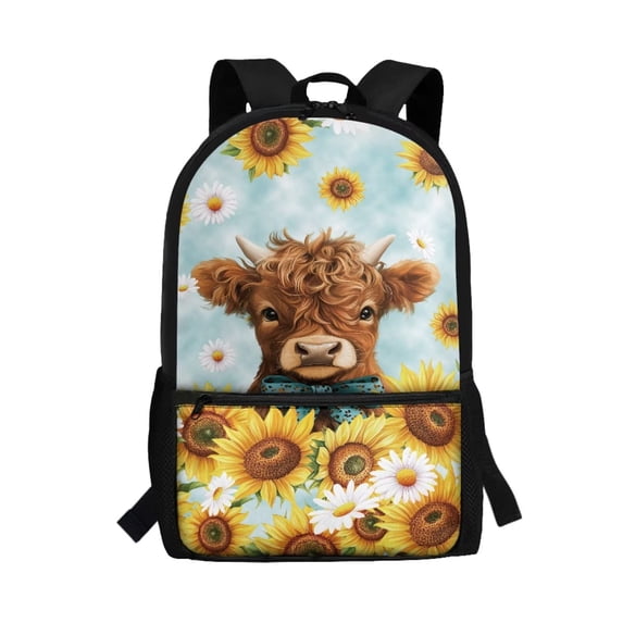 Uorisanigo Baby Highland Cow Sunflower Kids Back Pack Lightweight School Bankpack for Boy Girl 5-12 Year School Bag with Water Bottle Pockets Preschool Elementary Kindergarten Bookbag