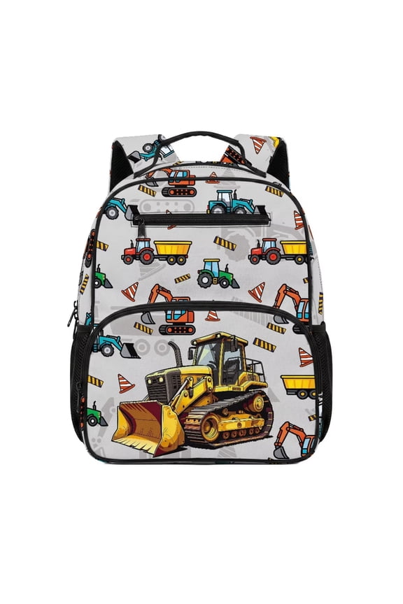 Backpack for Boys Outdoor Travel, Lightweight Casual Large Capacity Rucksack Elementary School Bag for Camping Construction Vehicle Pattern
